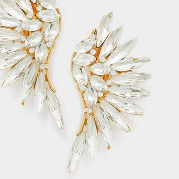 Marquise Clear Stone Cluster Wing Gold Clip On Earrings - Picture 3 of 6